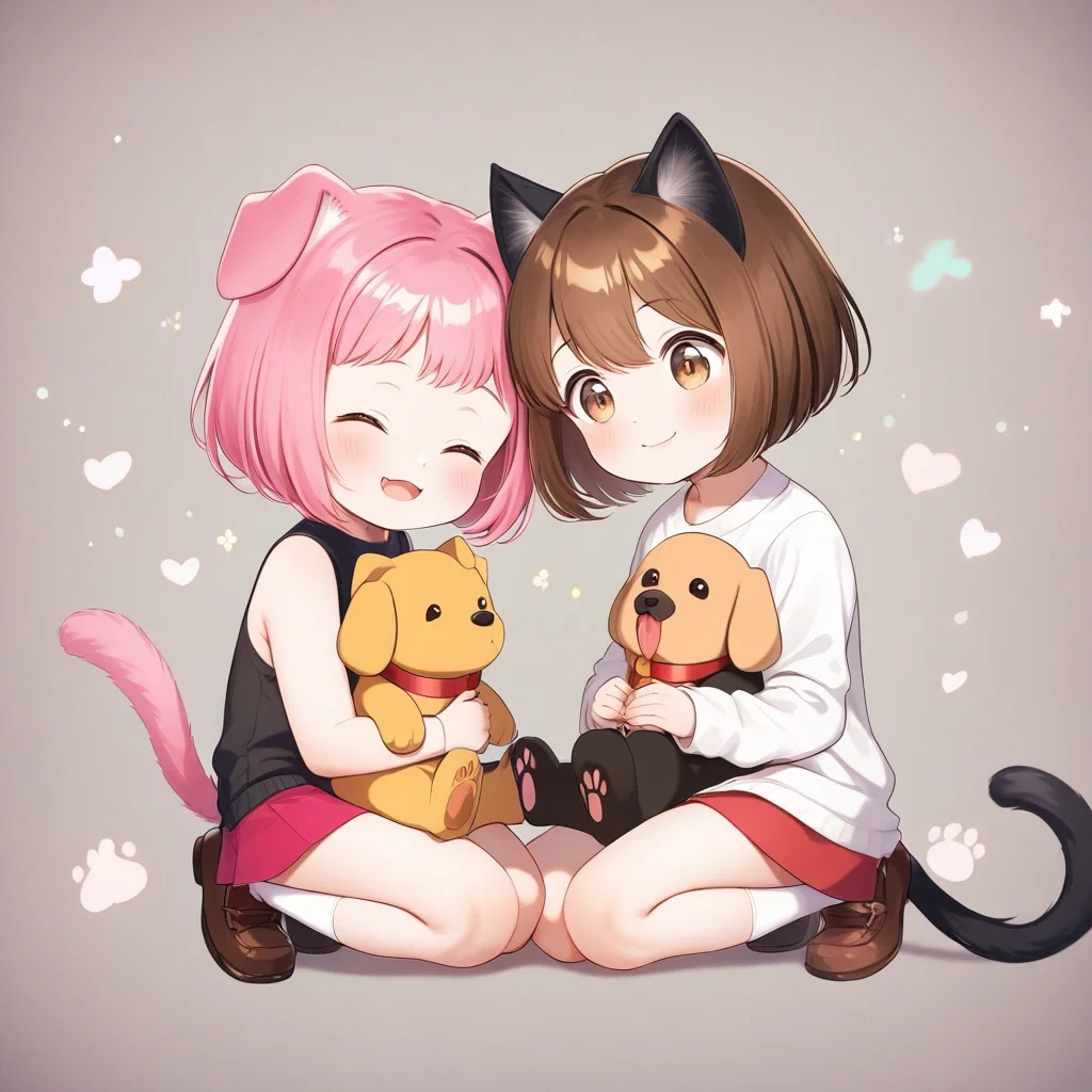 girl with cat ears tail miniskirt