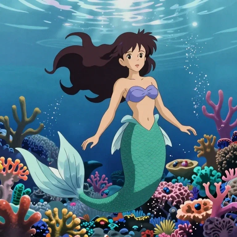 beautiful mermaid underwater fantasy anime