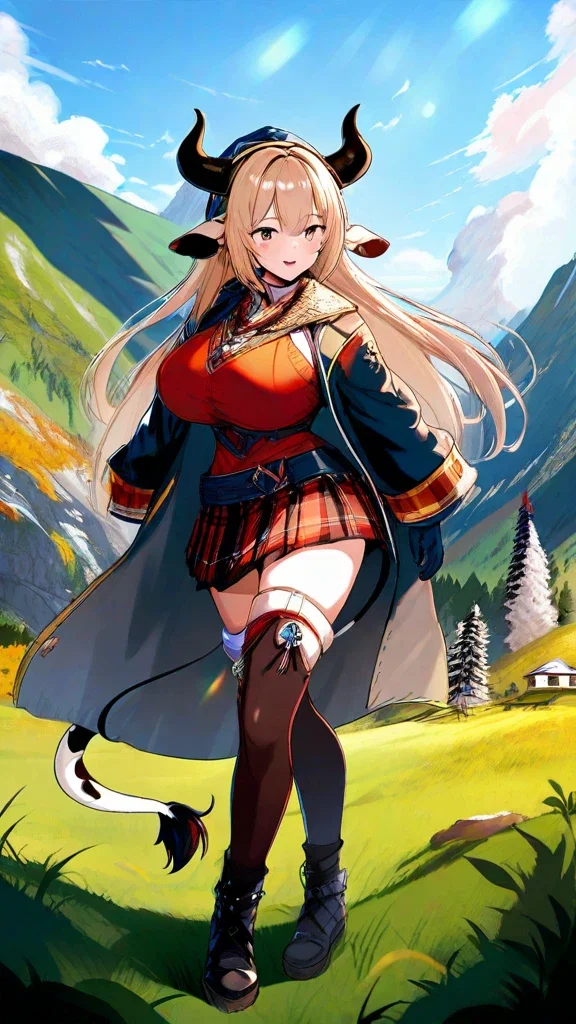 cow ears tail beautiful girl big breasts highlands