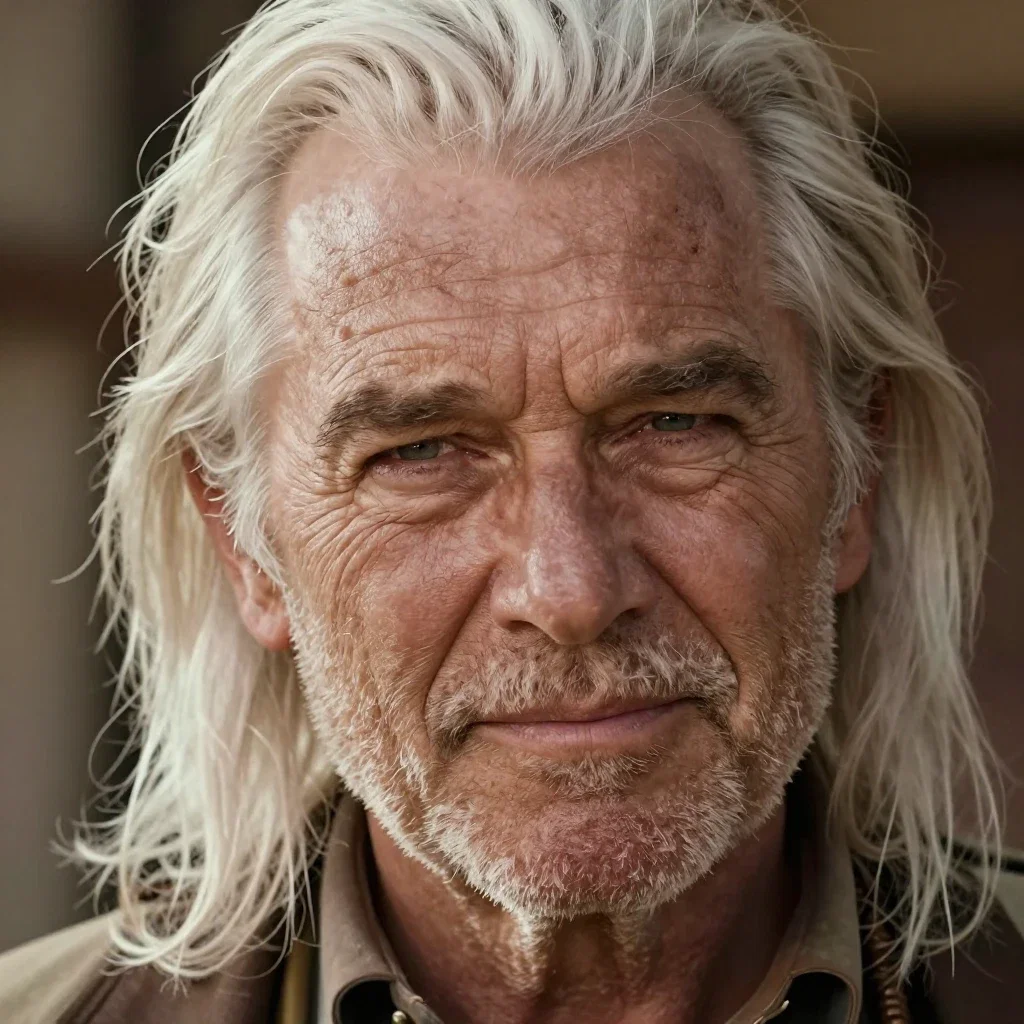 old western man white hair smirk
