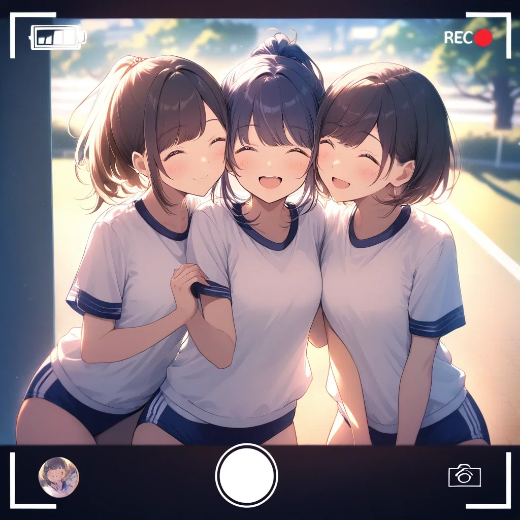artistic schoolgirls smiling in soft light