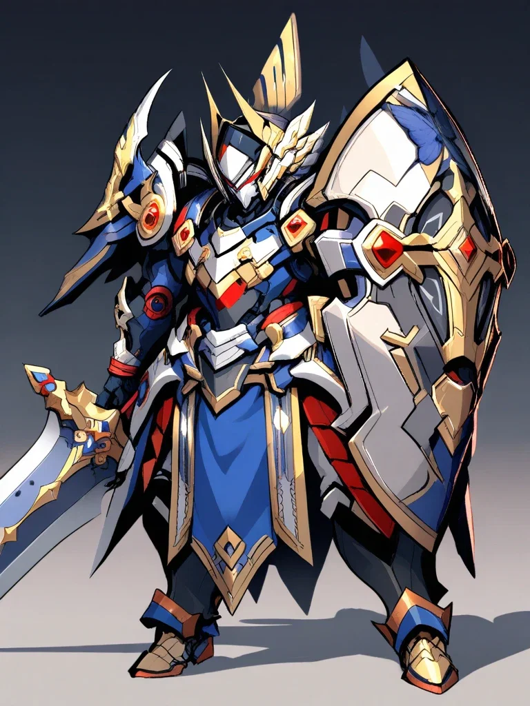 chibi knight robot with sword shield