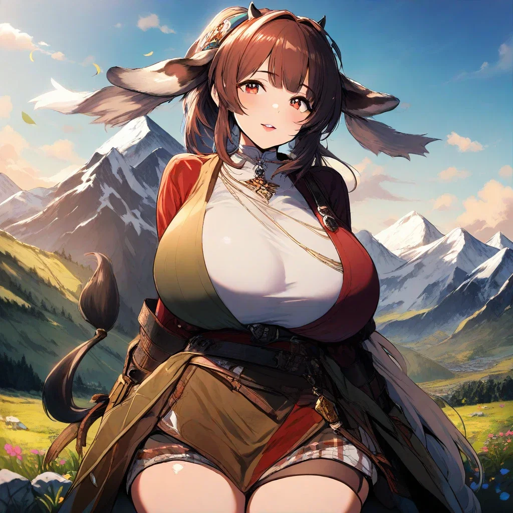 cow ears tail beautiful girl big breasts highlands
