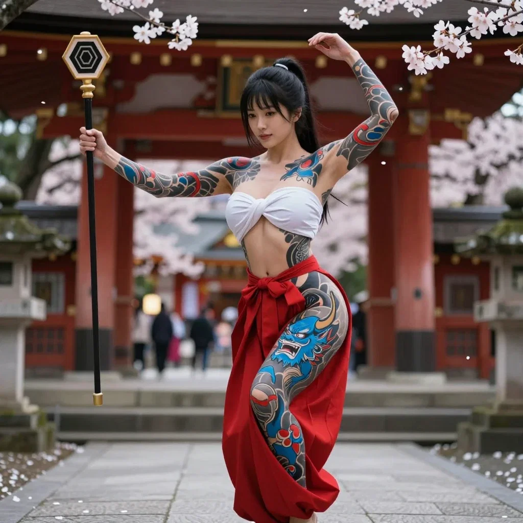 japanese shrine maiden dance cherry blossoms tattoos