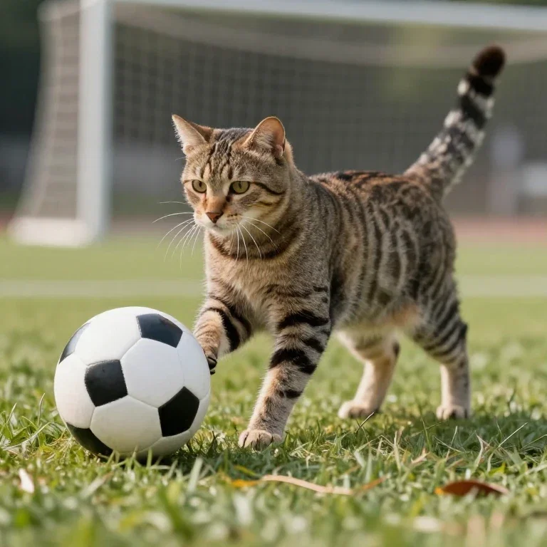cat playing soccer
