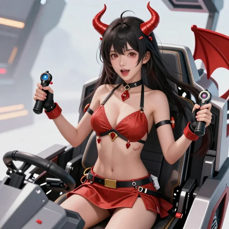 young dragon girl in cockpit controls