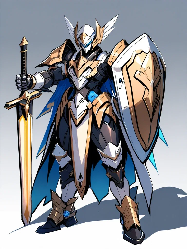 chibi knight robot with sword shield