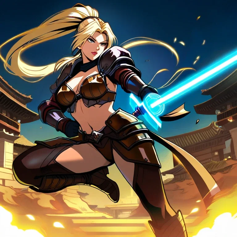 blonde female warrior in fantasy armor