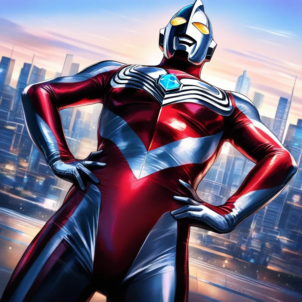 ultraman oil painting cityscape twilight detailed