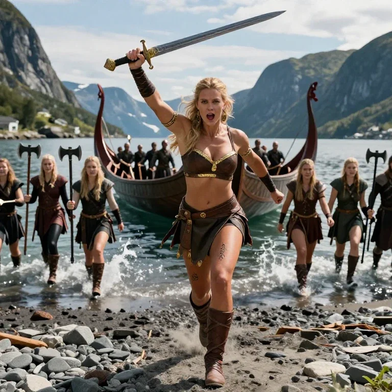 viking warrior leads army fjord battle