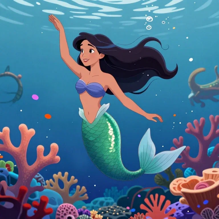 beautiful mermaid underwater world colorful coral reefs
