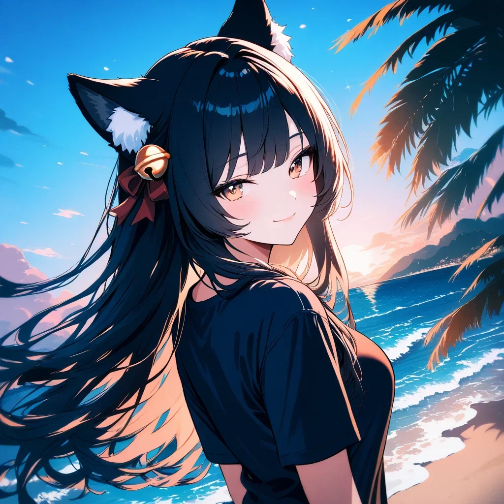 beautiful girl wolf ears long hair beach
