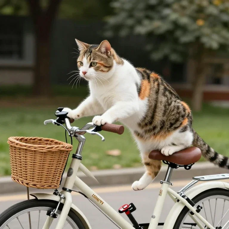 cat rides bicycle