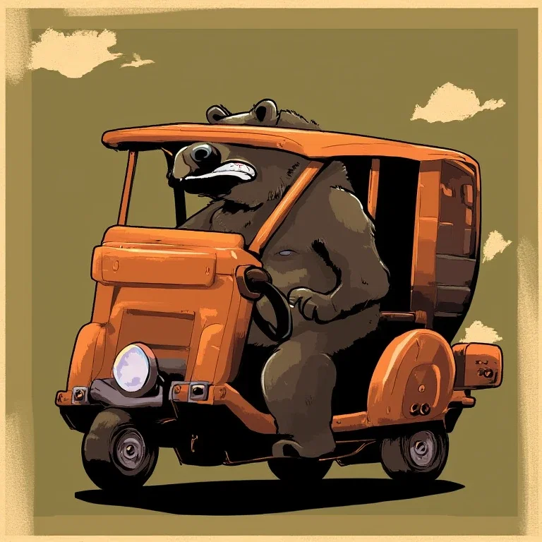 bear driving tuktuk