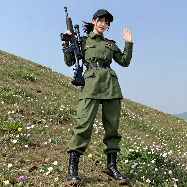 japanese girl military outfit mountain slope