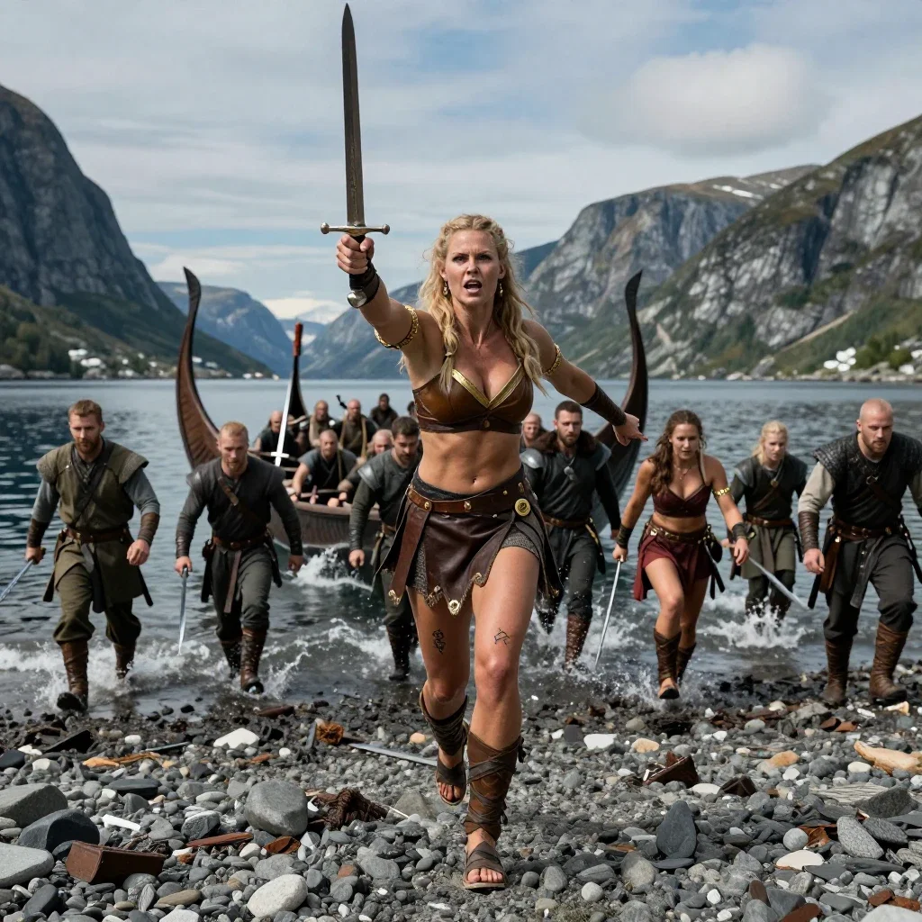 viking warrior leads army into battle