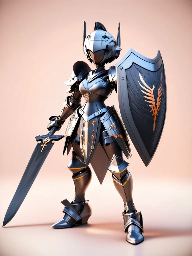 knight themed chibi robot with sword shield