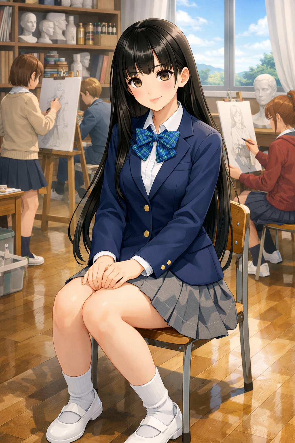 anime schoolgirl model art club drawing