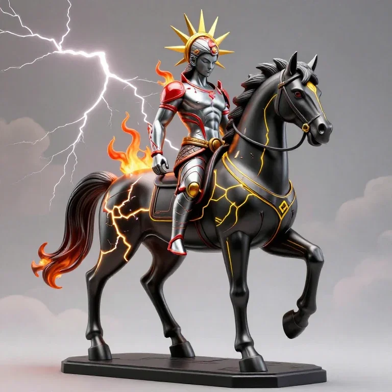 silver centaur sculpture with celestial headpiece