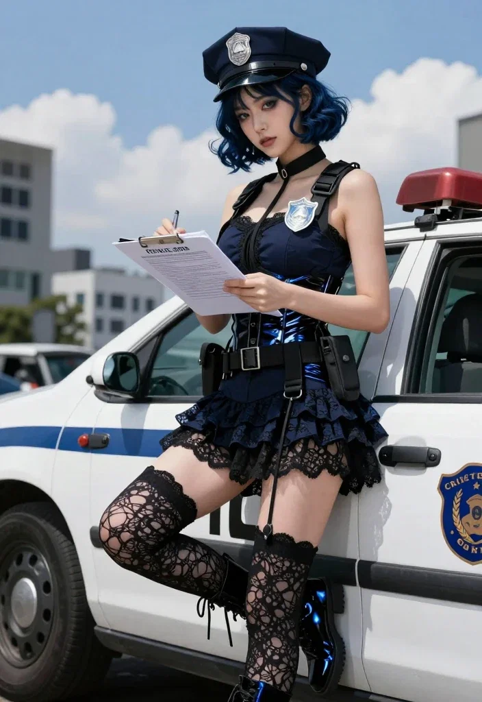 gothic police officer records report in megacity