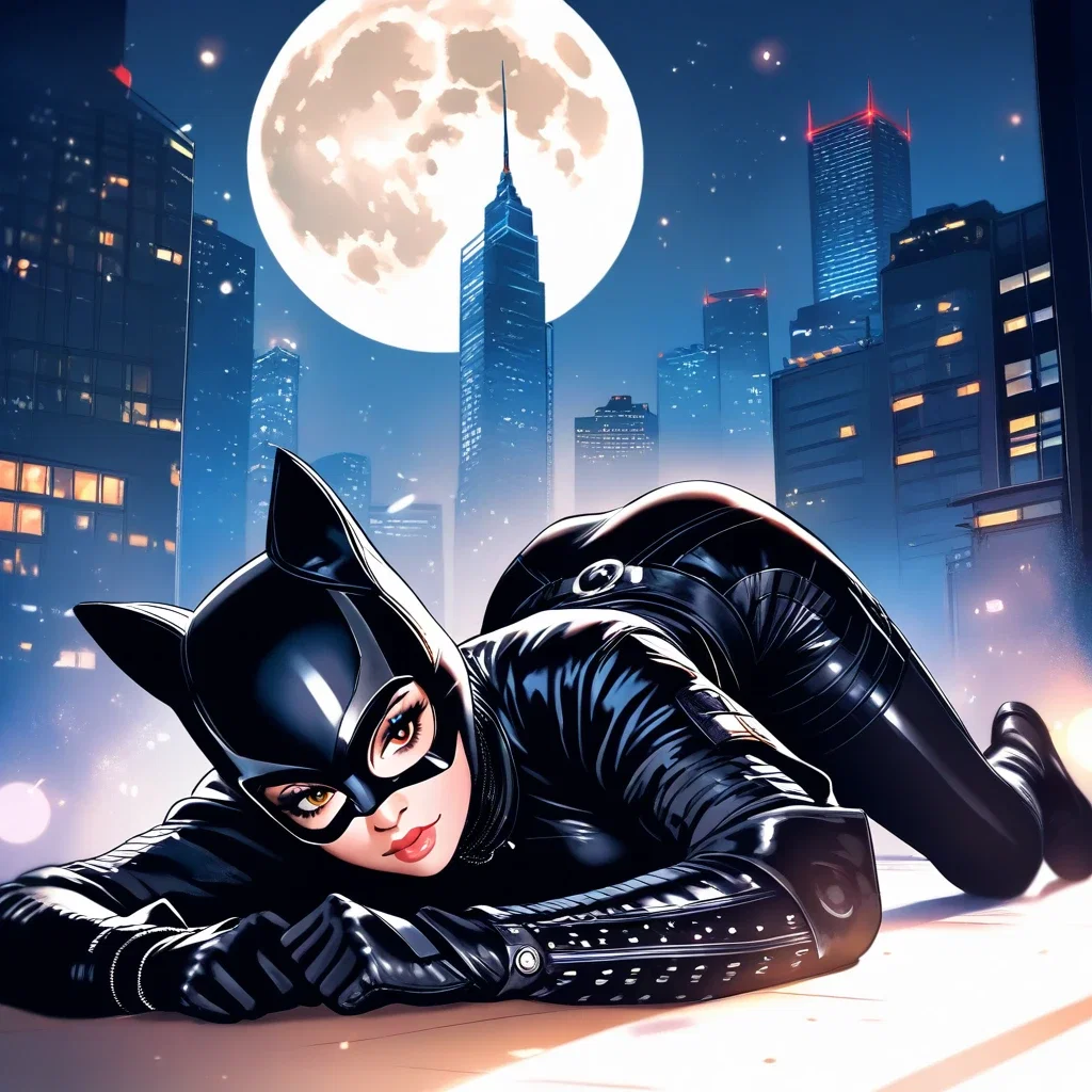 catwoman gotham city night painting