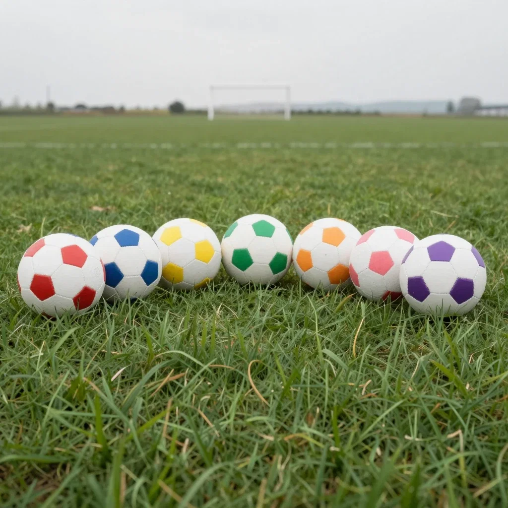 soccer balls of various colors