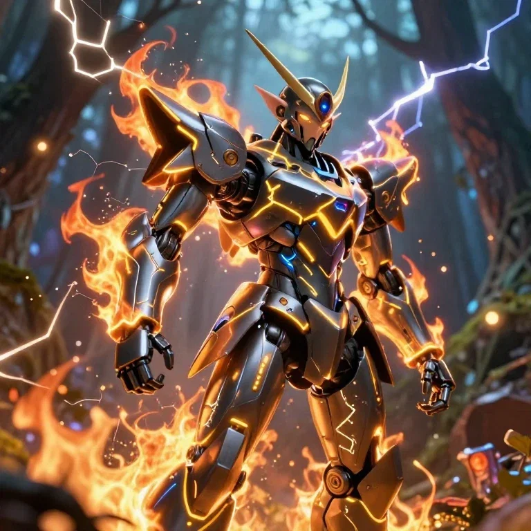 samurai robot flames future sharp design