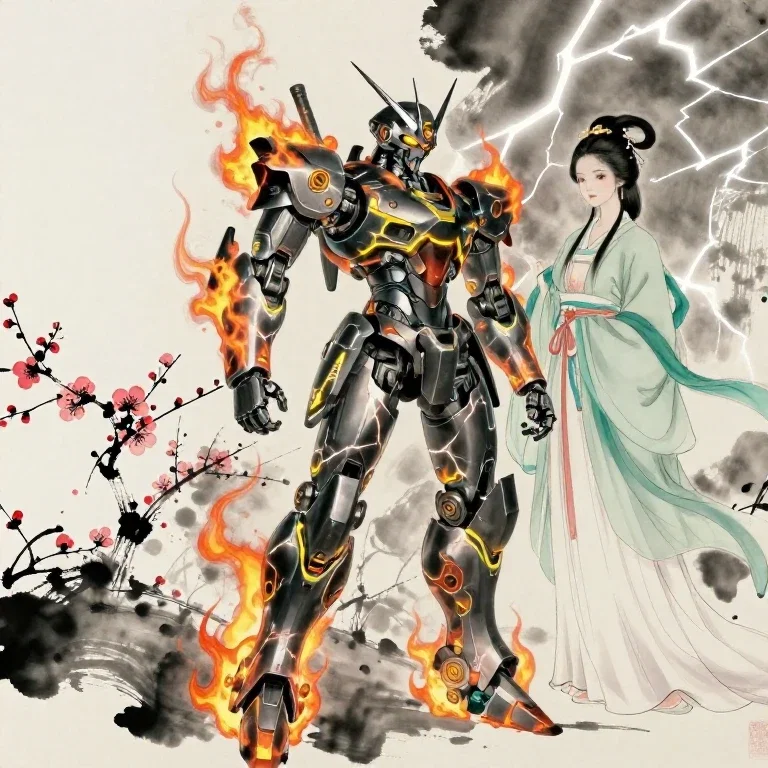 samurai robot flames future sharp design