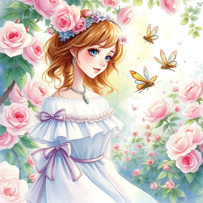 drawing shoujo manga watercolor victorian maiden rose garden