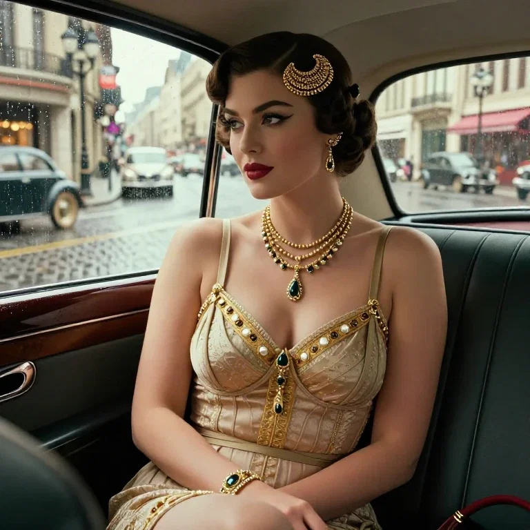 retro 1920s woman in vintage car