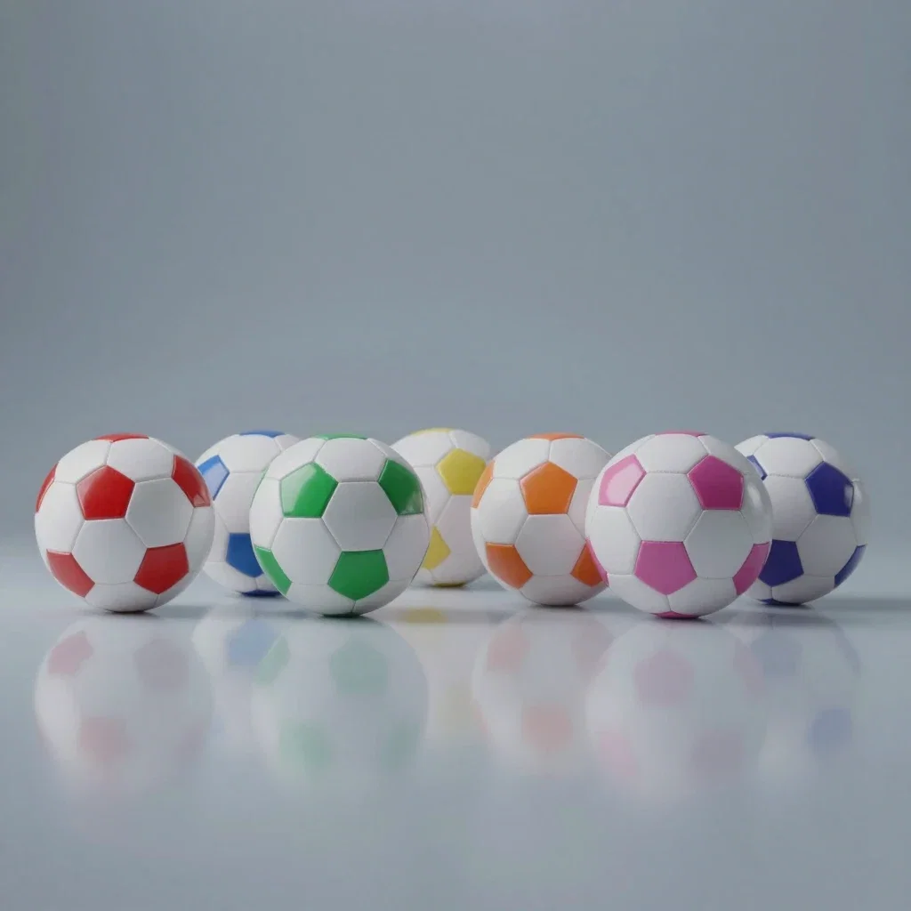 soccer balls of various colors