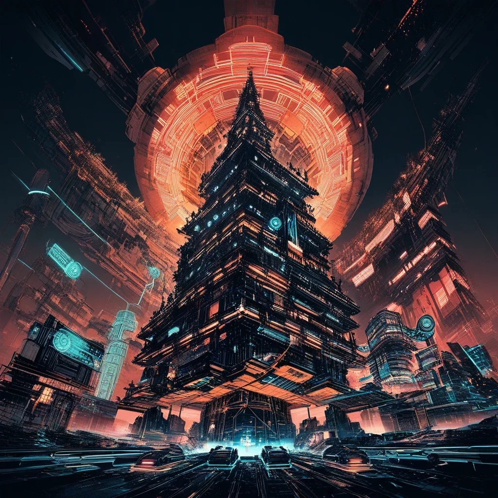 cyberpunk neon world tree architecture