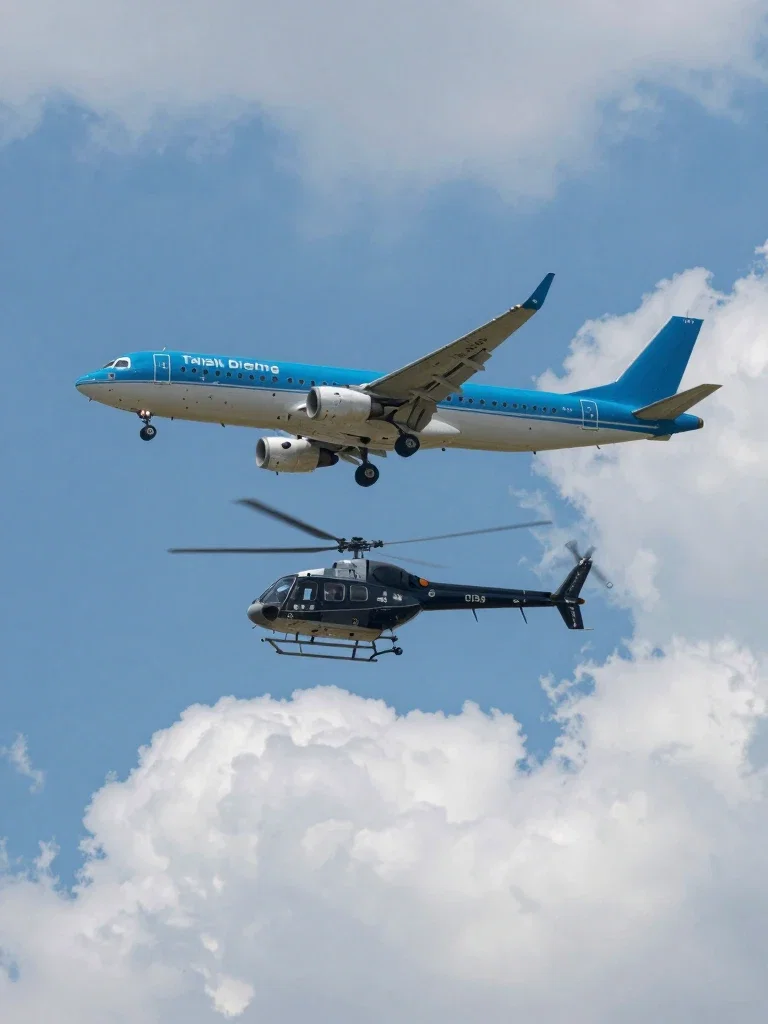 passenger planes helicopters flying sky