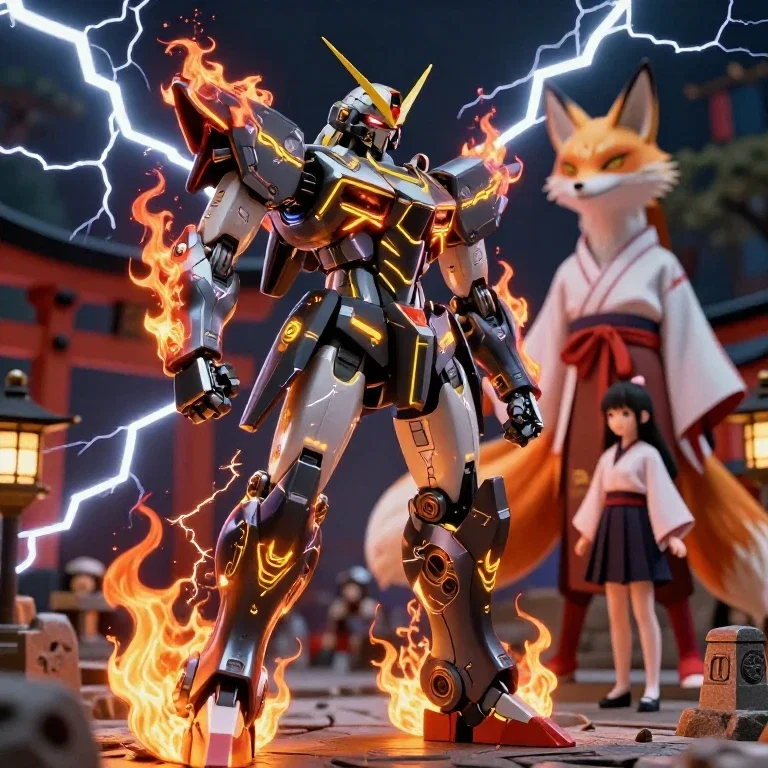 samurai robot flames future sharp design