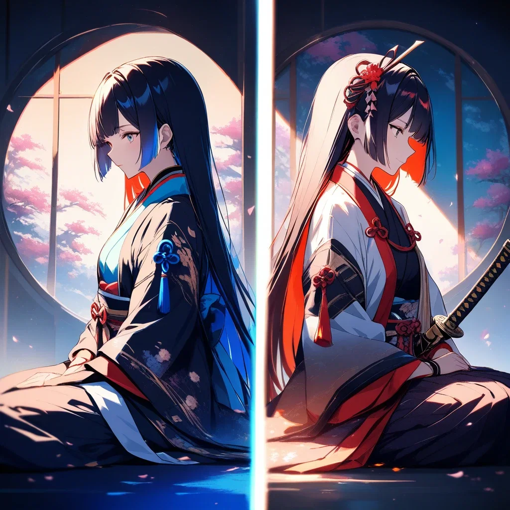 japanese princesses with swords artistic masterpiece