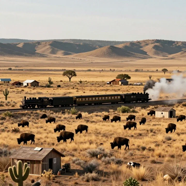 old steam train wild west landscape