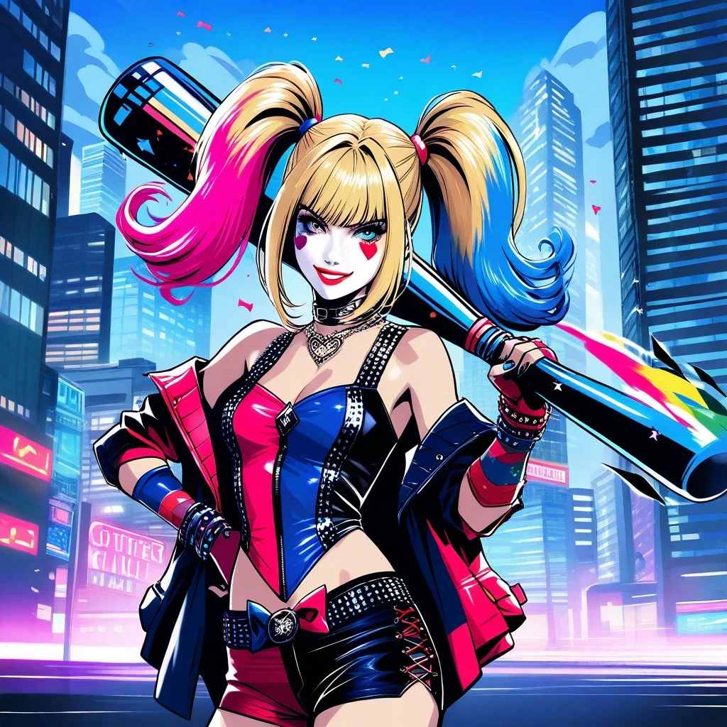harley quinn batman gotham city blonde pink blue