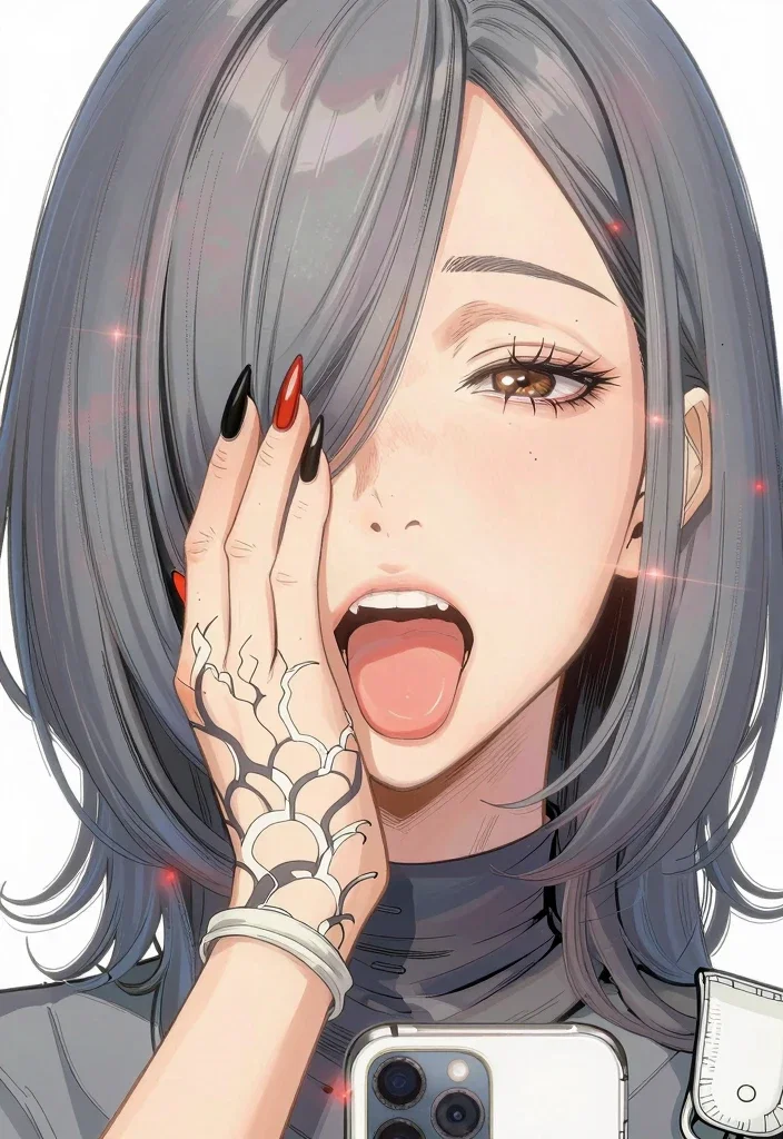 japanese woman calling friend sharp nails
