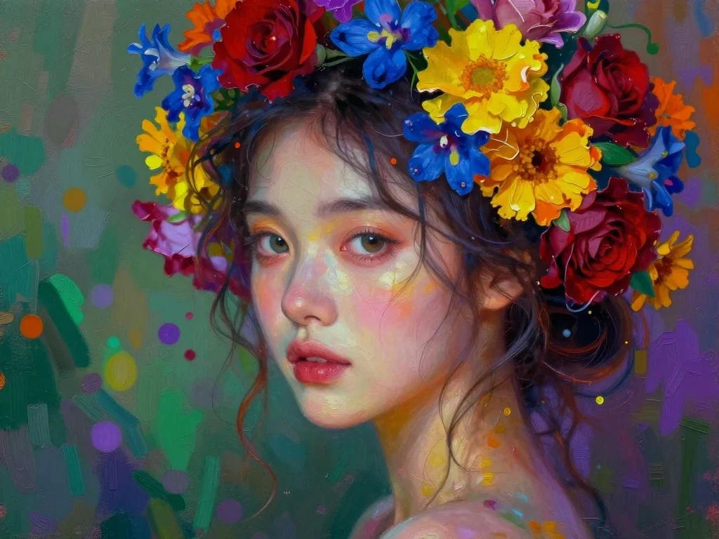 akimora style portrait woman floral hair