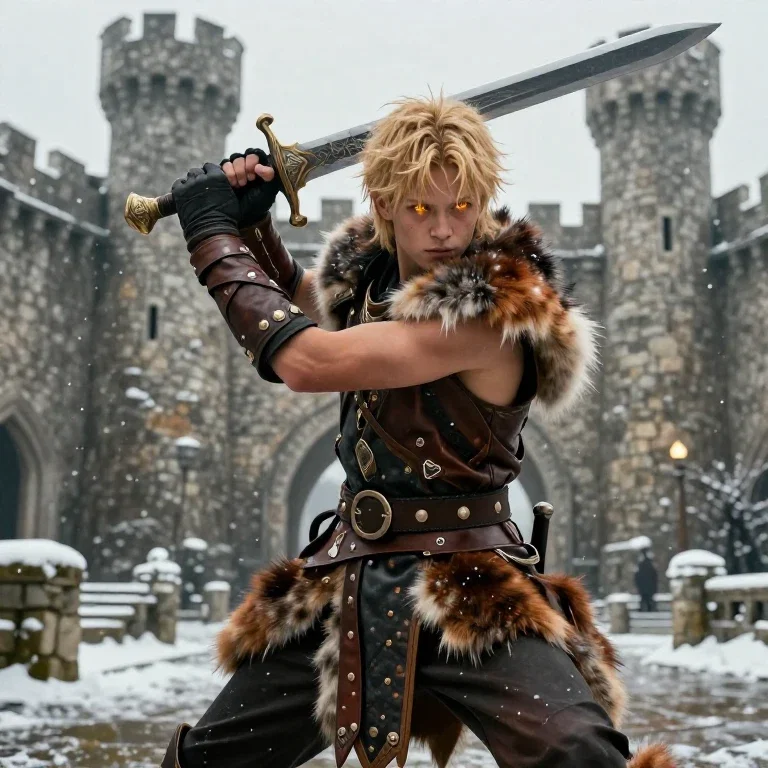 young boy of mixed heritage in snowy fortress