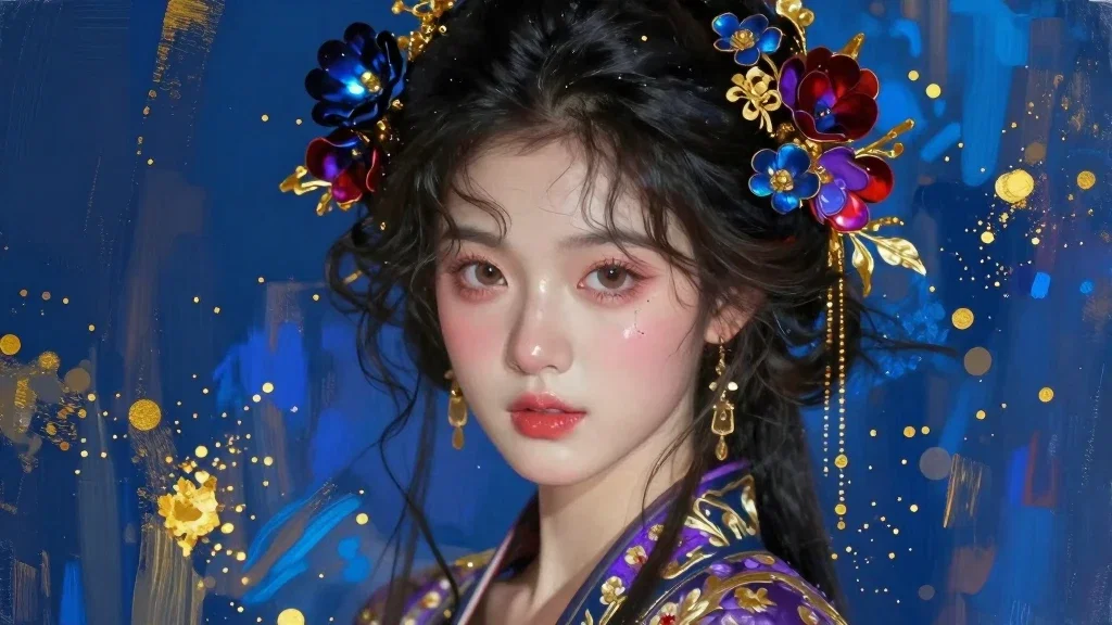 ethereal woman with floral accessories in abstract background