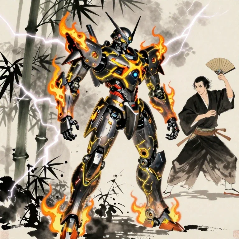 samurai robot flames future sharp design