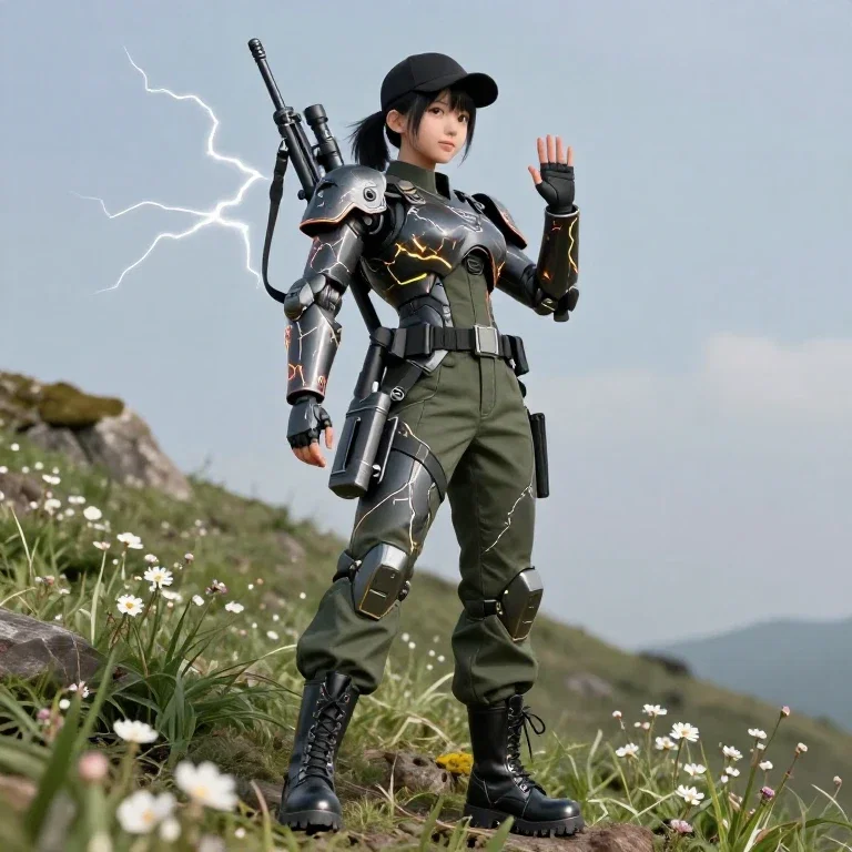 japanese girl military outfit mountain slope
