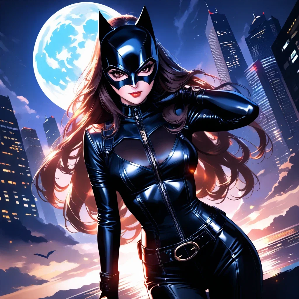 batman catwoman gotham city moonlit night