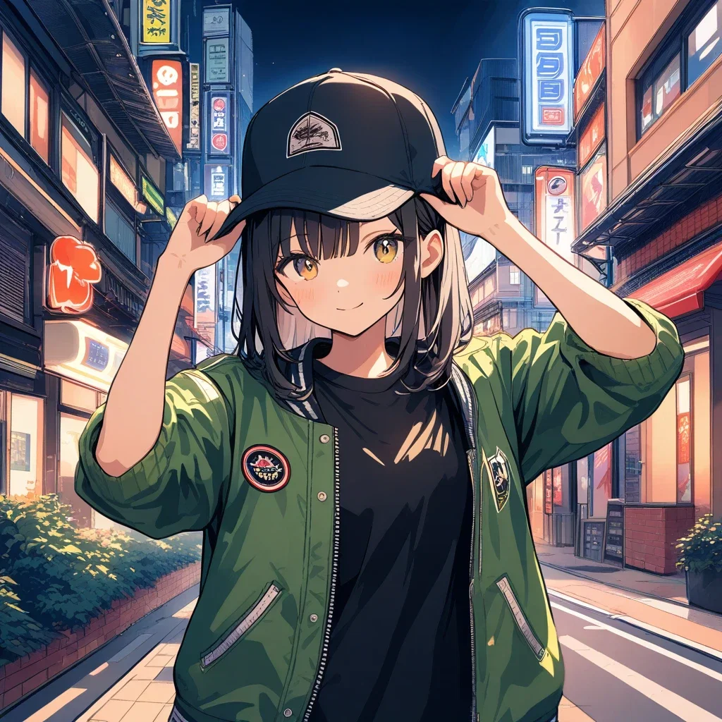 oil painting smiling girl green bomber jacket