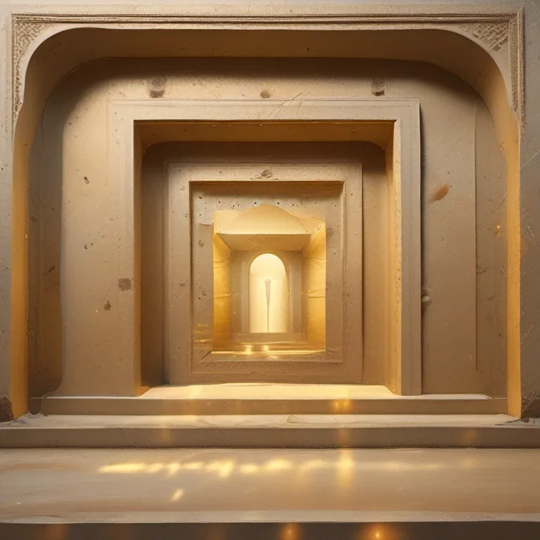 ancient stone portal with golden light geometry