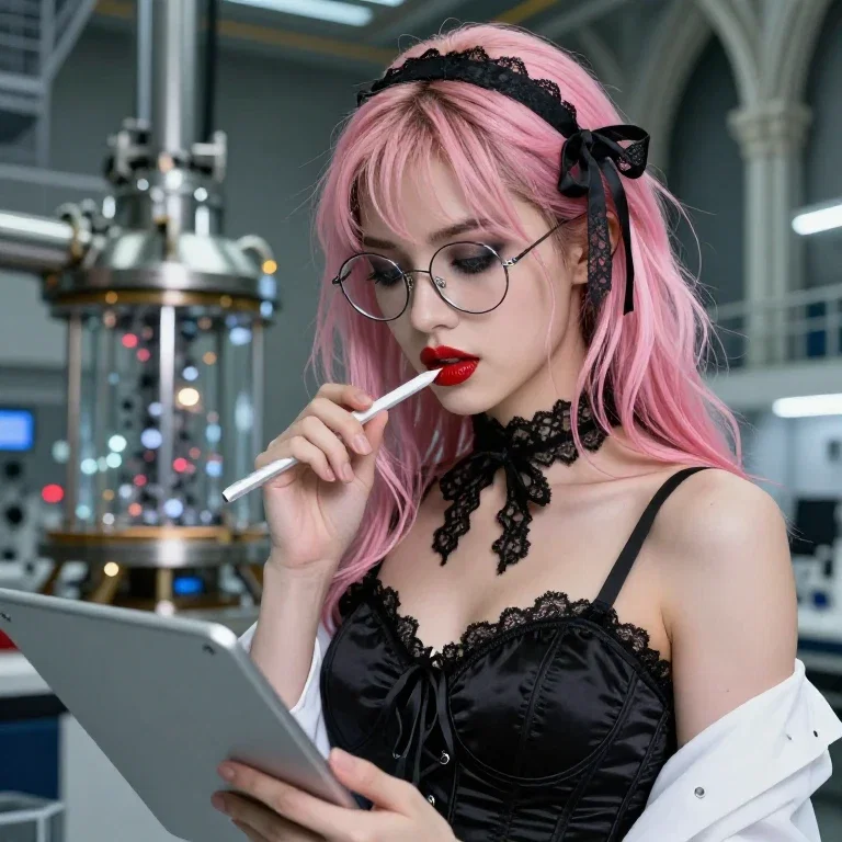 female scientist in noctrium lab with ipad