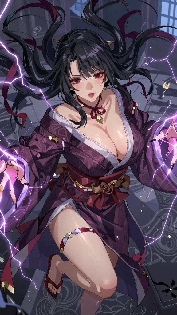 seductive demon woman manipulating lightning