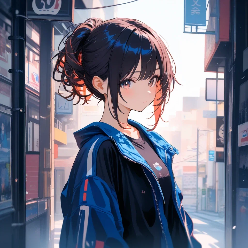 american comic style girl street corner painting