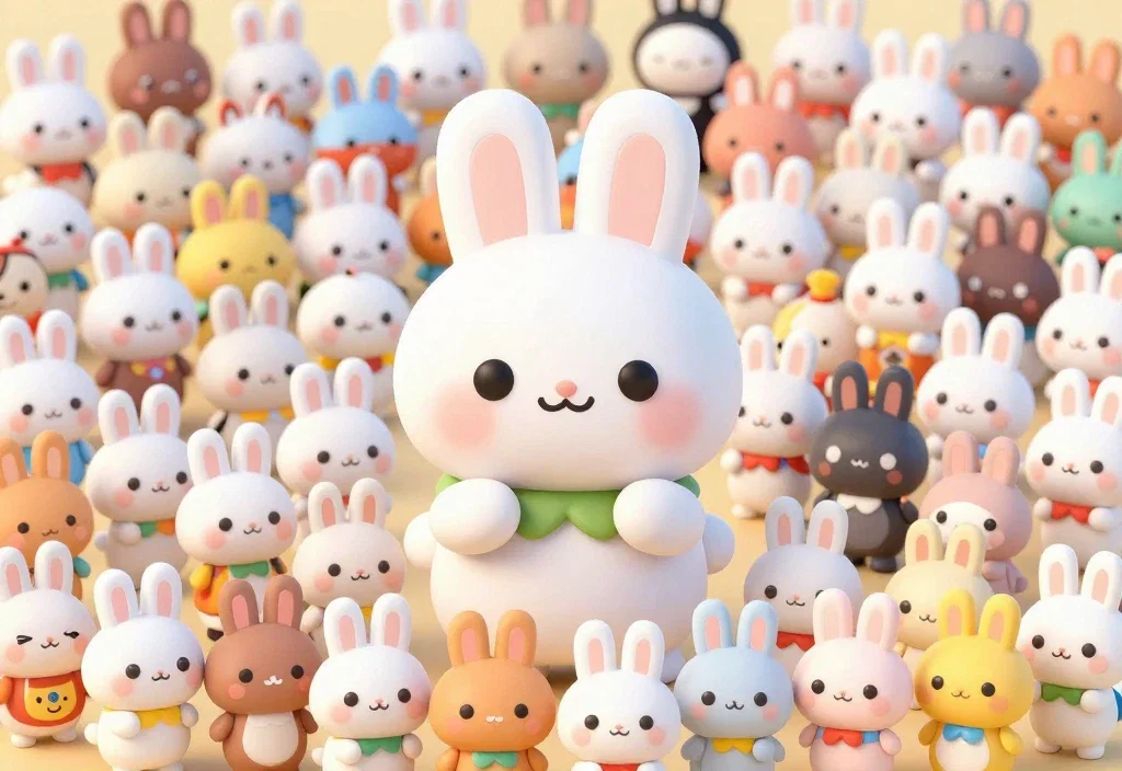 cute rabbit character colorful packed chibi anime 3d modeling